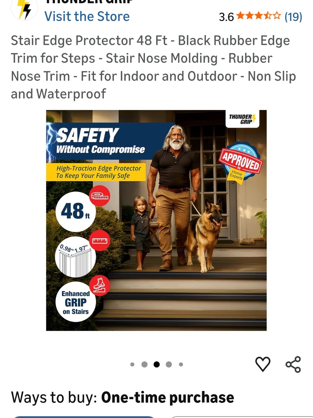 Thunder Grip Black Stair Edge Protector Rubber Trim - Picture 3 of 6